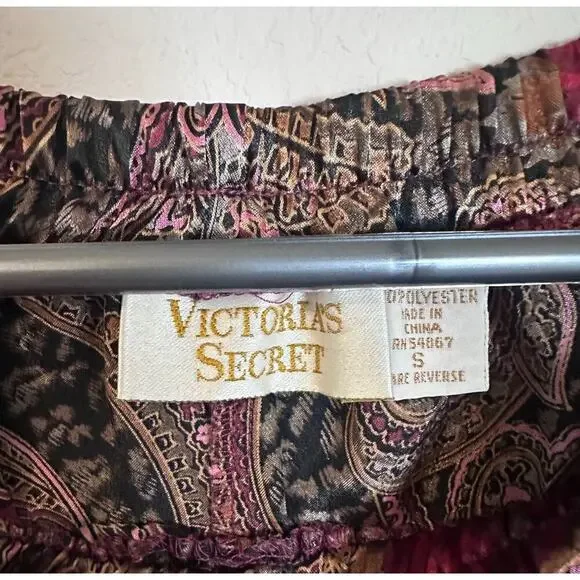 Vintage Small Victoria’s Secret Gold Label Pajama Set Satin Paisley Red Gold - Picture 9 of 10